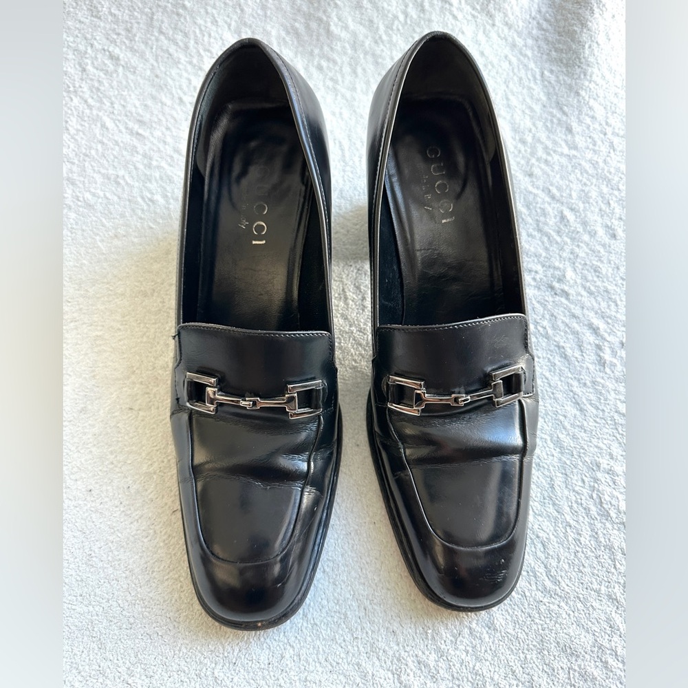 Vintage Gucci Horsebit Loafer Chunky Heel Black Leather Womens 6.5 - Picture 4 of 12